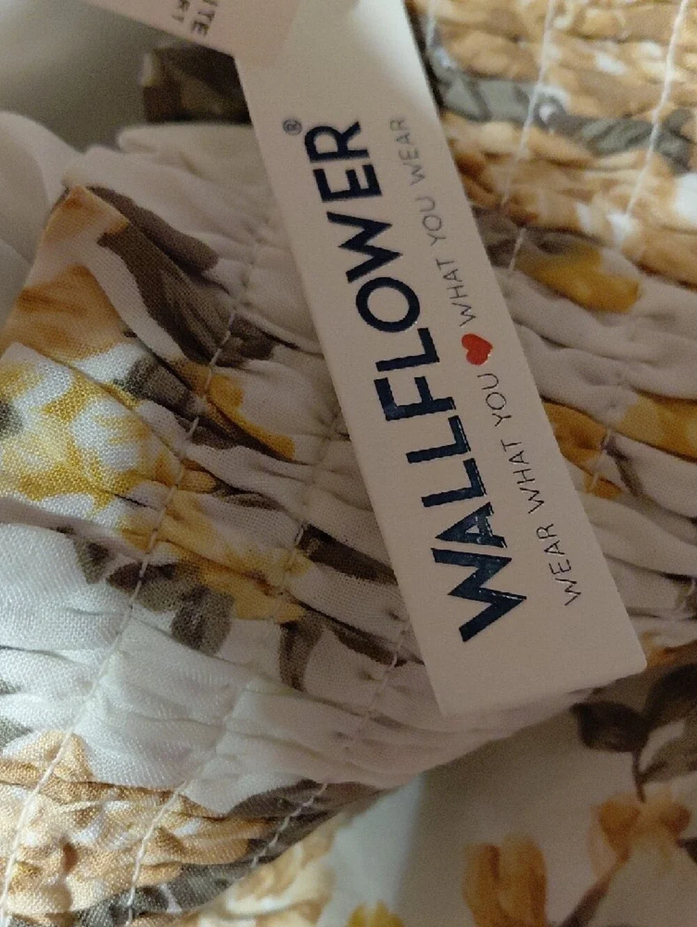 Wallflower White Floral Smocked Skirt with Tan & Olive Accents